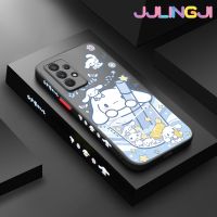 Jlingji A32ปลอกสำหรับ Samsung 4G A32 5G M32 5G M32 4G ลายการ์ตูนเครื่องดื่มเย็นลอเรลสุนัขลายขอบสี่เหลี่ยมด้านข้างบางดีไซน์ใหม่กันกระแทกมีน้ำค้างแข็งโปร่งใสแข็งเคสมือถือปลอกซิลิโคนคลุมทั้งหมดกล้องป้องกันนุ่ม