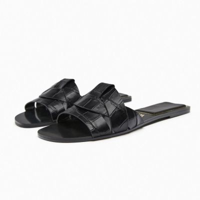 Spain ZA Family 2023 Summer Black Cross  black Flat Bottom Sandals Versatile for zaˉraˉWomen Wearing Beach Sandals Outside slides