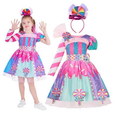 ชุดชุดลูกอมอมยิ้มแสนหวานเด็กผู้หญิงชุดชุดไปงานเต้นรำปาร์ตี้เดรสกระโปรงฤดูร้อนชุดอมยิ้มแฟนซีเทศกาล Purim