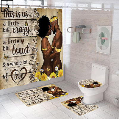 Black Couple Print Shower Curtain y Women Bathroom Curtains Bathtub Partition Rugs Toilet Mat Set Lovers Day Home. Decoration