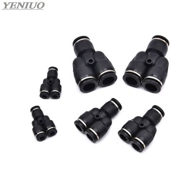Black 3 Way Port Y Shape Air Pneumatic 4mm to 16mm OD Hose Tube Push in Gas Plastic Pipe Fitting Connectors Quick Fittings PY