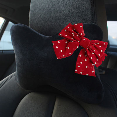 Hot R Red Dot Bow Universal Car Seat Headrest คอหมอนเอวสนับสนุน Auto Seatbelt Cover รถอุปกรณ์เสริมภายในสำหรับผู้หญิง