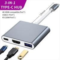 RYRA 3in1 USB C Hub Type C Hub USB-C ถึง4K รองรับ HDMI PD Adapter USB Splitter Docking Station สำหรับ PC อุปกรณ์เสริมคอมพิวเตอร์