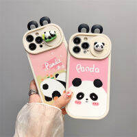 3D เคสโทรศัพท์หน้าต่างแบบกดลายแพนด้าสีชมพูน่ารักสำหรับ IPhone 11 12 13 14 Pro Max เคสซิลิกาเคสคลุมหลังแบบเจลกันกระแทกสำหรับเด็กผู้ชายและเด็กผู้หญิง