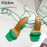 Eilyken 2022 New Ankle Strap Green Womens Strange Style Transparent High Heels Sandals Square toe Female Sandalias de mujer