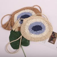 【CC】 Leisure Rope Woven Shoulder Messenger Crossbody Vacation Beach Color Splicing Handbag