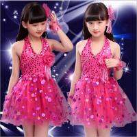 6 Colors Veil Girl Latin Dancewear Children Sequin Latin Dresses Students Flower Modern Stage Dancing Costumes Size 100-150Cm