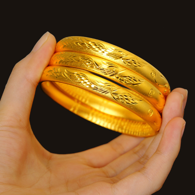 Ancient inheritance 24K gold color bracelets for womens sand golden bangle dragon phoenix auspicious luck bracelet jewelry