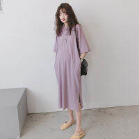 Summer Maternity Clothes Korean Fashion Polo Collar Loose Large Women Short-sleeved Dress Fashion Mom Plus Size Dress