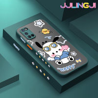 Jjlingji เคสสำหรับ OPPO เคส A52 A92 A72 4G เคสลายการ์ตูนแฮปปี้มีน้ำค้างแข็งโปร่งใส Pochacco แบบแข็งขอบสี่เหลี่ยมด้านข้างเป็นกล้องปลอกซิลิโคนเคสนิ่มกันกระแทก