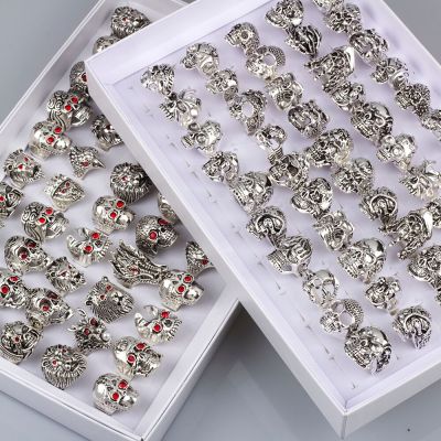 20 Pieces/lot Gothic Red Zircon Eye Skull Metal Punk Silver Plate Rings Mens Rock Biker Cool Jewelry Man Party Gift Baking Trays  Pans