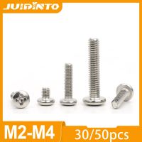 JUIDINTO 30-50pcs Round Pan Head Cross Machine Screws M2 M2.5 M3 M4 Carbon Steel Nickel Plated Phillips Screws Bolt Screw Nut Drivers