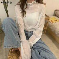 □❁ Blouses Women Pure Turtleneck All-match Stylish Casual Artistic Newest Korean Style Mujer Popular Clothes College Spring Classy
