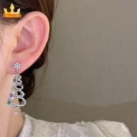 XYHKG เงินสีเงิน ต่างหู rhinestone dangle ทองสีทอง โลหะผสมอัลลอยด์ ต่างหูคริสมาสต์ อารมณ์ที่ดี พู่ห้อยคอ ต่างหูต้นคริสต์มาส สาวๆ