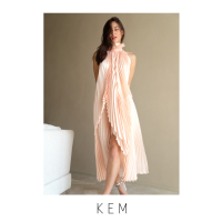 Kemissara Bow Ruffle Neck Open Back SET (Top &amp; Skirt) - New Powder Pink ชุดพลีตผู้หญิงไหล่ลํ้า Ruffle ที่คอ เสื้อผ้าพริ้วปล่อยสบาย