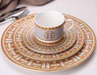 H - New European Style Bone China Dinner Plates Ceramic Coffee Cup Set Yellow Grid Dinnerware Plate Set Serving Dish