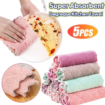 5Pcs Kitchen Towels Cotton Dishcloth Super Absorbent Non-stick Oil
