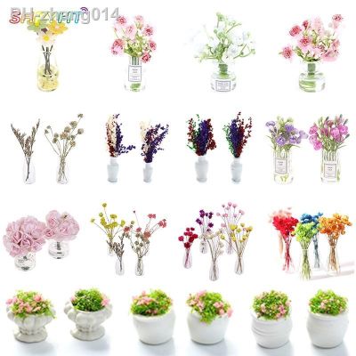 1/2Pcs 1:12 Scale Miniature Mini Flower Vases Potted Plant Flower Pots DollHouse Decor Bonsai Model Garden Home Ornament