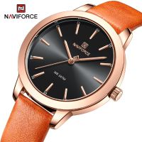 ZZOOI NAVIFORCE New Fashion Simple Ladies Orange Leather Quartz Watches for Women Elegant Business Waterproof Dress Female Wrist Watch