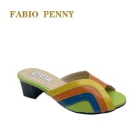 Italian fashion design new summer womens slippers multi-color splicing outdoor low heel womens low heel slippers