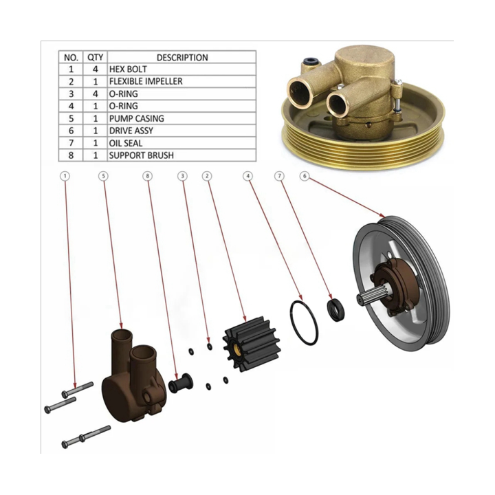 3812519 Raw Sea Impeller Water Pump With Serpentine Pulley For Volvo ...