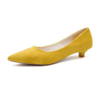 3cm Low Heels Pumps Pointed Toe Dress Shoes Faux Suede Boat Shoes Woman Basic Pump Yellow Work Shoes Ladies zapatos mujer 7938N