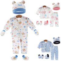 Newborn Clothes Set Baby Cartoon Cotton Outfit Long Sleeve Tops Pants Hat Gloves Socks Summer Infant Clothing Sets 0-6 Month