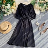 ZZOOI 2020 Spring Summer Vintage Slim V Neck Short sleeve Bandage Party Dress Women Casual Elegant Large Dresses Robe Femme Vestidos