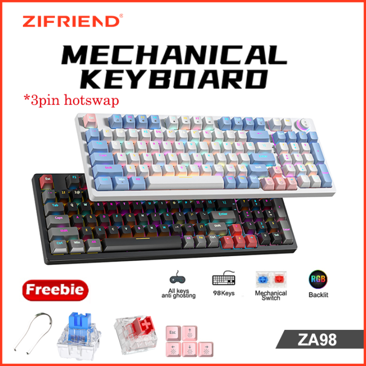 Zifriend แป้นพิมพ์ Za98แบบถอดเปลี่ยนได้ไฟ Rgb Backlit คีย์บอร์ดแบบกลไกสีฟ้าสวิทช์สีแดงแบบมีสาย98