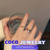 COCOJEWELRY ฤดูร้อนที่มีสีสันลูกปัดดอกไม้ยิ้มแหวนหญิง Ins อินเทรนด์แสงหรูหราซอกระดับไฮเอนด์แหวนนิ้วชี้แหวนย้อนยุค