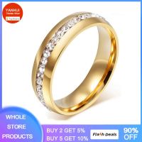 Never Fade Real Pure Gold Color Wedding Rings for Women Men Couple Jewelry Stainless Steel Zircon Engagement Ring Gift Jewelry