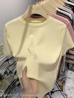 ▽☬ Milk Style Wear Summer Thin 2023 New Bright Color Short-sleeved T-shirt Womens Ice Silk Mask Skin-friendly Elastic T-shirt