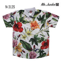 ?ส่งฟรี?เสื้อเชิ้ตแขนสั้น งานต่อลาย Mr-Junko ลายดอกไม้หลากสี ผ้าซาติน นิ่มใส่สบายไม่ร้อน N-3135