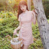 เสื้อผ้าแฟชั่นสำหรับสุภาพสตรี Tail qipao with young girl summer modified little Chinese style dress erosion bone brief paragraph students temperament