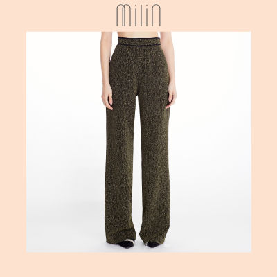 [MILIN] High waist hem detail with pocket pants กางเกงขายาวแต่งขอบผ้าเมทัลลิก / Jin Se Pants