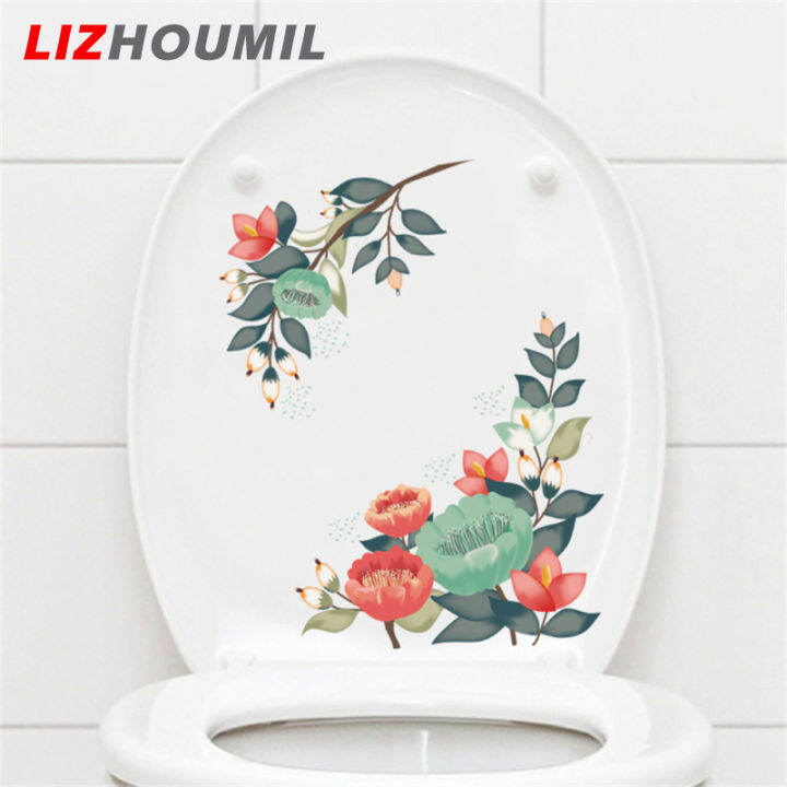 lizhoumil-ภาพวาดสติ๊กเกอร์ห้องน้ำดอกไม้กันน้ำมีกาวในตัวตกแต่งศิลปะบนผนัง3มิติสำหรับวาล์วอุปกรณ์ห้องน้ำในห้องน้ำ