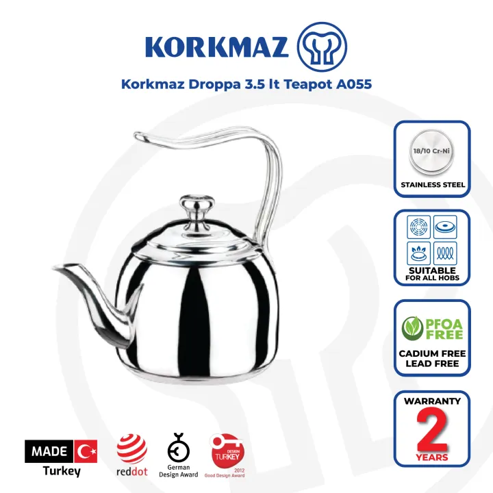 Korkmaz 316 Stainless Steel Turkish Teapot Set Droppa 3 5 Lt Teapot