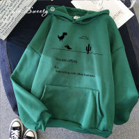 Cartoon Dinosaur Letter Print Fleece Hoodies Women Hooded 2020 Oversize Pullovers Harajuku Warm Female Loose Sweet Sweatshirts