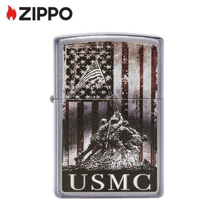 zippo-u-s-marine-corps-street-chrome-windproof-pocket-lighter-49316-lighter-without-fuel-inside-นาวิกโยธินสหรัฐฯ-ไฟแช็กไม่มีเชื้อเพลิงภายใน