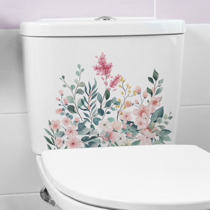 สติกเกอร์ลายดอกไม้ใบไม้สีเขียวสติ๊กเกอร์ห้องน้ำกันน้ำสามารถลอกได้รูปลอกผนังตกแต่งห้องน้ำบ้าน