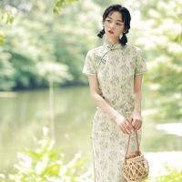 สีเขียวลูกไม้ Cheongsam แขนสั้นจีนแบบดั้งเดิม Vintage ชุดผู้หญิงเครื่องแต่งกาย Slim Elegant Qipao S To XXL