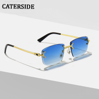 CATERSIDE เลนส์ไล่ระดับสีฟ้าแว่นกันแดดกรอบโลหะผู้ชายผู้หญิงแว่นตากันแดดสี่เหลี่ยมเล็กไร้ขอบดีไซน์หรูหรา2022สำหรับผู้ชายผู้หญิง