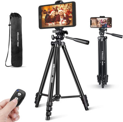 Phone Tripod, UBeesize 50’’ Extendable Lightweight Aluminum Tripod Stand with Universal Cell Phone/Tablet Holder, Remote Shutter, Compatible with Smartphone & Tablet & Camera. Black