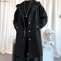 Twitflick 2022ฤดูใบไม้ผลิใหม่ผู้ชาย Double-Breasted Hooded Trench Coat ชายน้ำยี่ห้อ Ruffian หล่อ High Street Long Coat Coat