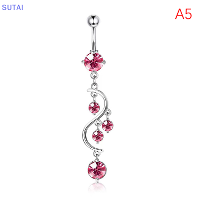 💖【Lowest price】SUTAI อุปกรณ์เสริมความงามแบบกอธแหวนประดับสะดือหัวกะโหลกแฟชั่นประดับคริสตัลรูปโบว์ห่วงเจาะท้องเครื่องประดับอัญมณี