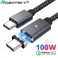 PD 100W USB สายชาร์จแบบแม่เหล็กประเภท C ถึง USB C ที่ชาร์จเร็วสายรับส่งข้อมูลโทรศัพท์มือถือ5A ที่ชาร์จความเร็วสูงสายเคเบิลสำหรับ Macbook Pro