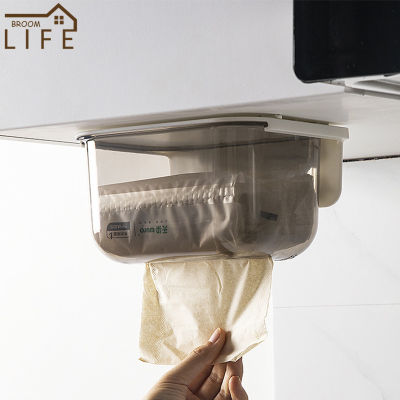 Multifunction Transparent Paper Towel Box Simplicity Plastic Square Napkin Holder Self-adhesive Holder ​household Accessories