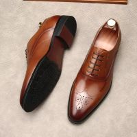 Handmade Black Brown Mens Oxford Shoes Genuine Leather High Quality Men Dress Shoes Classic Business Formal Brogue Shoes For Men