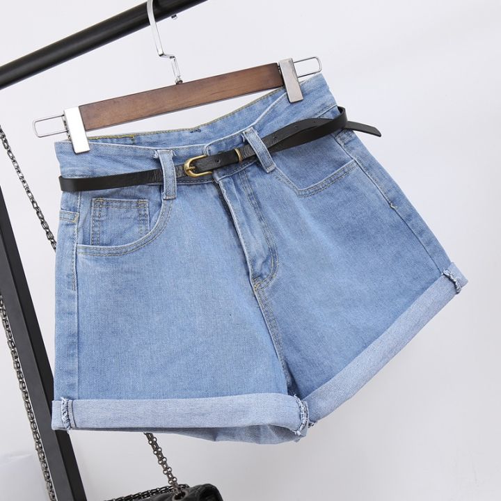 summer-women-clothing-high-waisted-short-jeans-cotton-for-female-loose-leg-wide-pants-booty-shorts-denim-2023-new