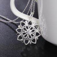 ❀❈✁ hot new high quality 925 silver color flower necklace jewelry fashion noble women classic shiny crystal zircon